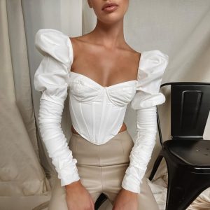 Vintage Square Collar Puff Long Sleeve Corset 15