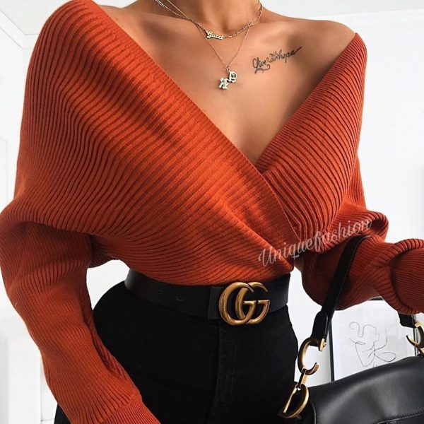 V-Neck Wrap Pull Sweater Jumpers 5