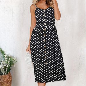 Vintage Midi Backless Dots Women Dress 15