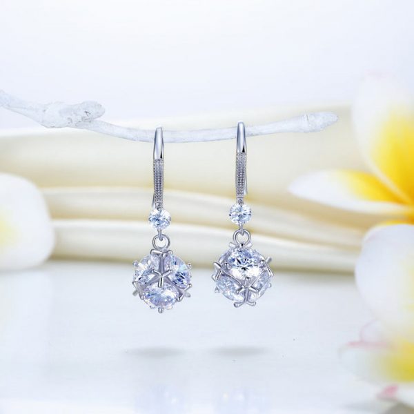 cube created diamond silver earrings